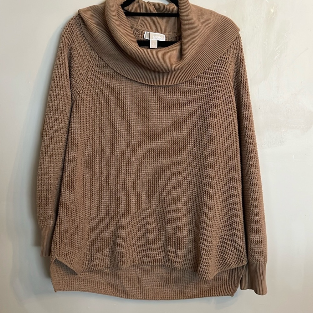 Michael Kors Camel Waffle Knit Cowl Neck Relaxed Fit Sweater Size L